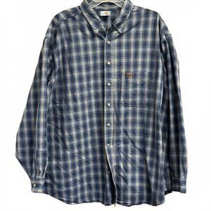 Carhartt Plaid Button-Up Heavy Work Shirt Blue 2XL 100% Cotton Long Sleeve